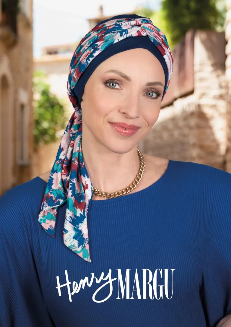 Turban en jersey imprimé fleuri marine